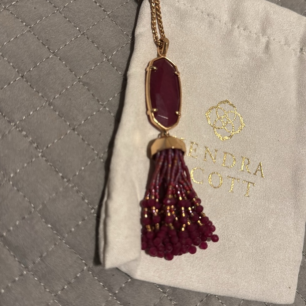 Kendra Scott Eva Rose Gold Long Pendant in Maroon Jade - Picture 3 of 6
